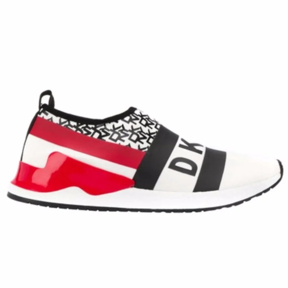 REDUCED DNKY REESE Women Shoes Logo Strap Sneakers Black White Red Size 6 NEW